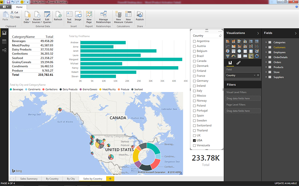 โปรแกรม Power BI Desktop มุมมอง Report View ทั้ง แผนที่ และตาราง