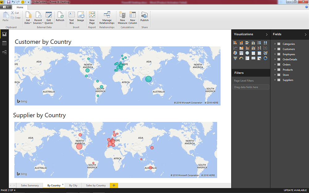 โปรแกรม Power BI Desktop ที่จะแสดงแผนที่โดยใช้ Map