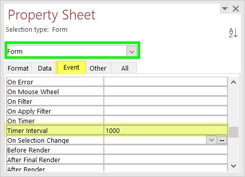 แก้ค่าของ Property Timer Interval โดยเปลี่ยนจาก 0 เป็น 1000