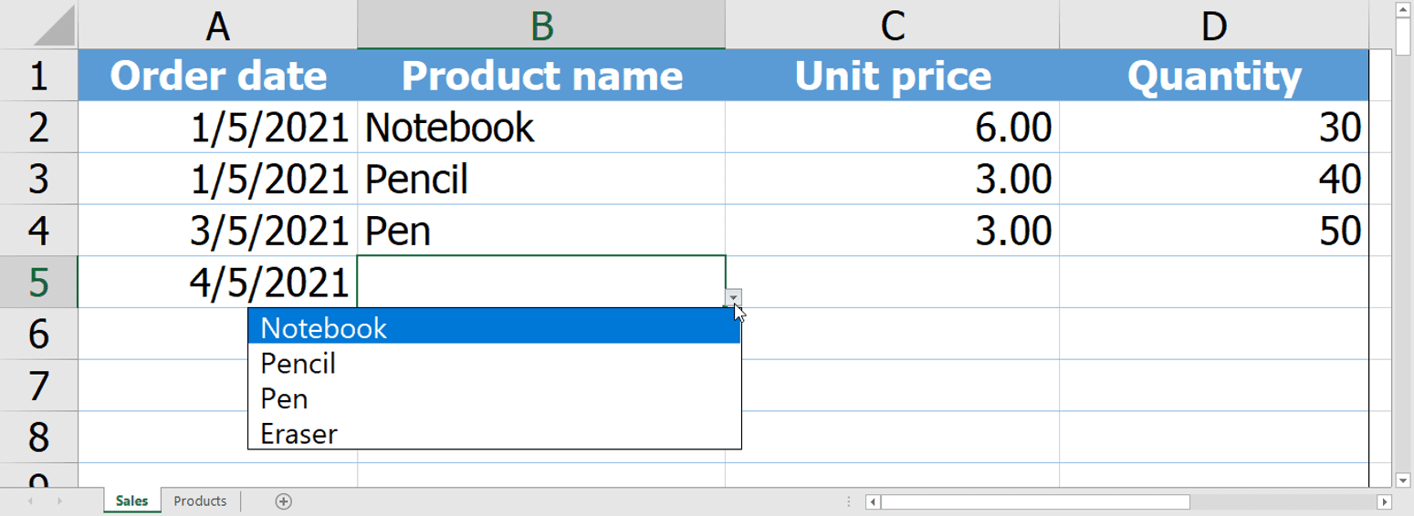 ผลลัพธ์ที่ได้จากการทำ Dynamic Data Validation List