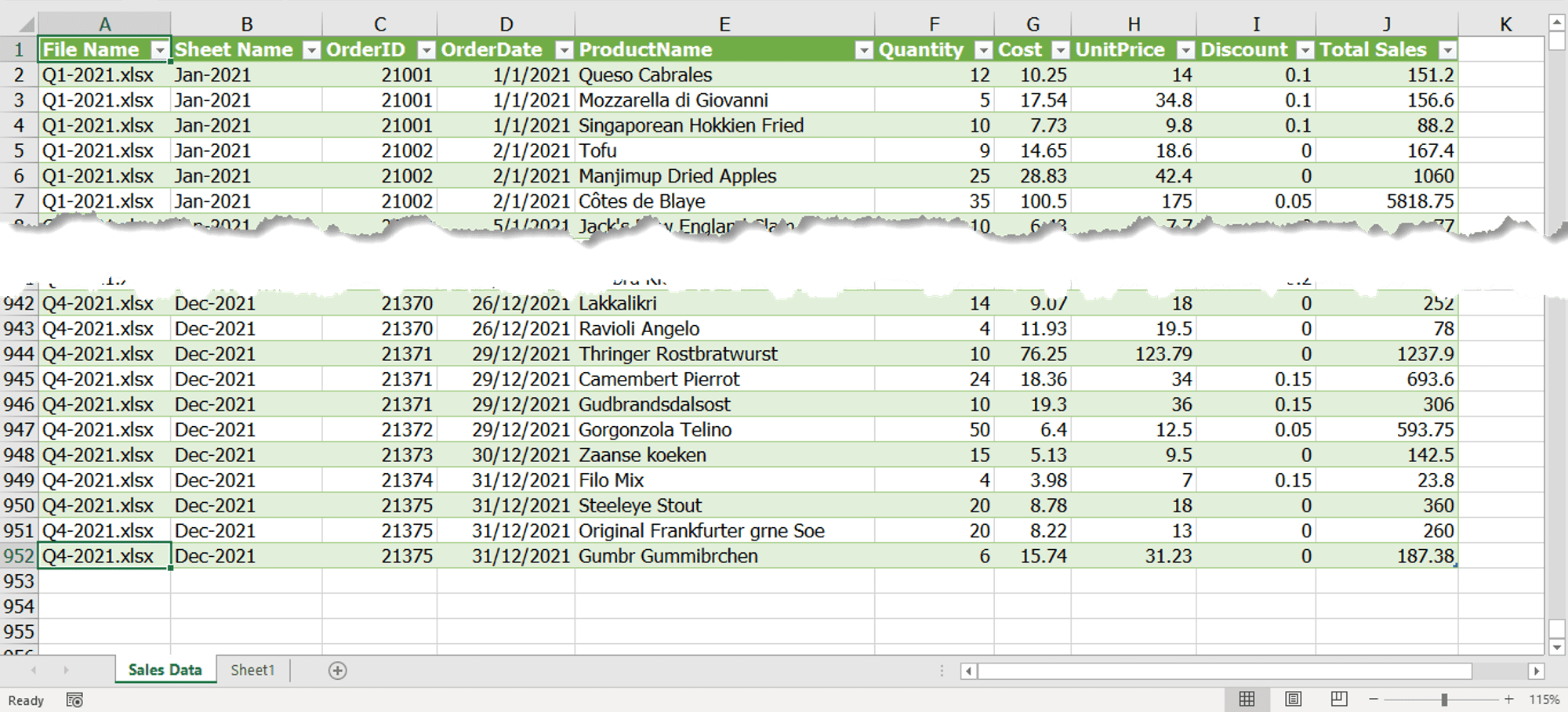 ผลลัพธ์หลังเพิ่มไฟล์ Excel ลงใน Folder แล้วทำการ Refresh All