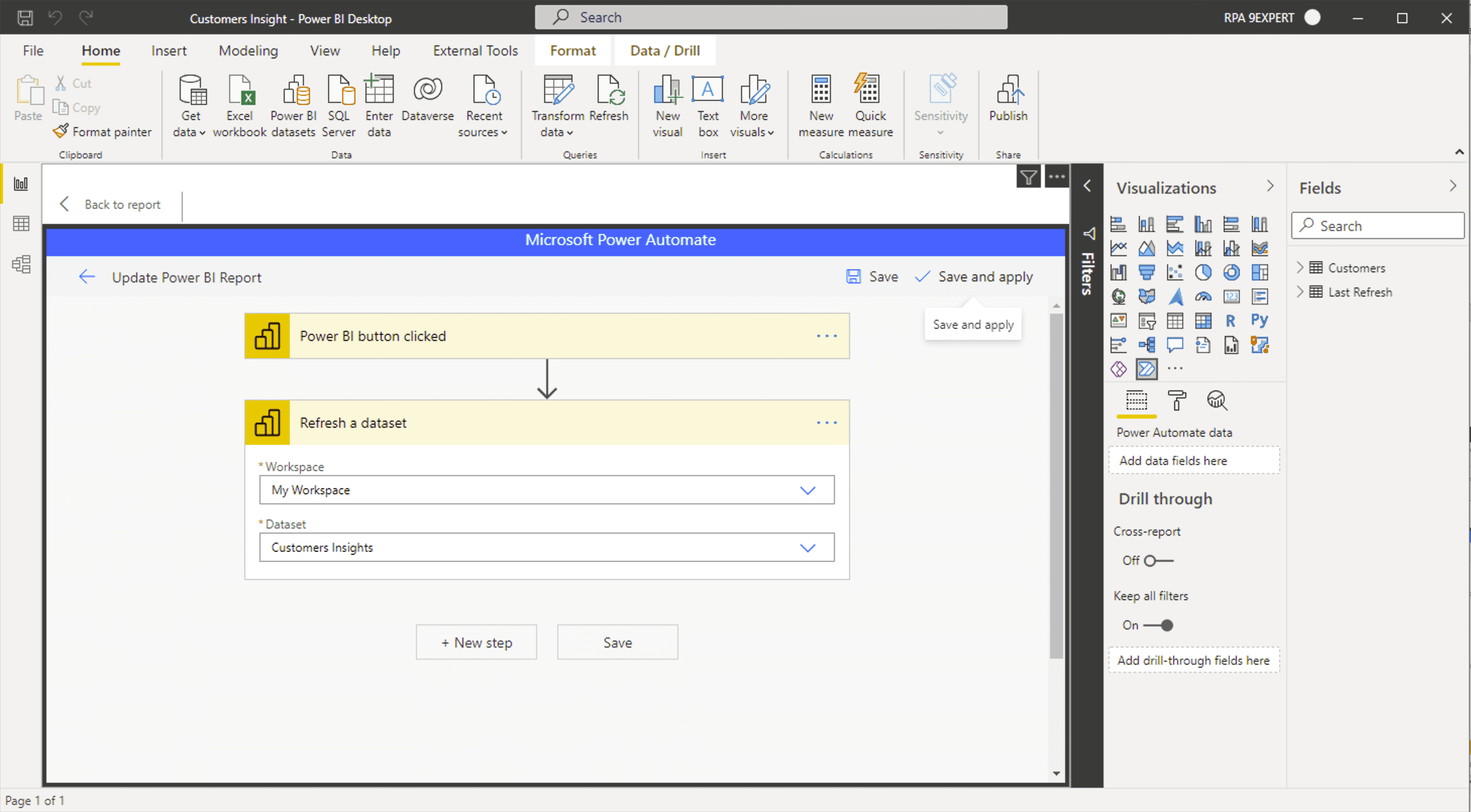 กดปุ่ม Save and apply เพื่อทำการบันทึก Power Automate Workflow