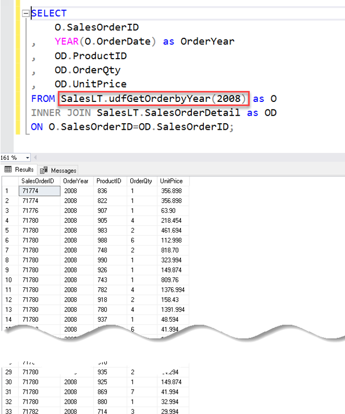 ตัวอย่างการเรียกใช้ Table Value Function