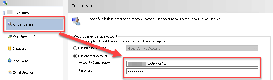 การตั้งค่า Service Account สำหรับ Report Server