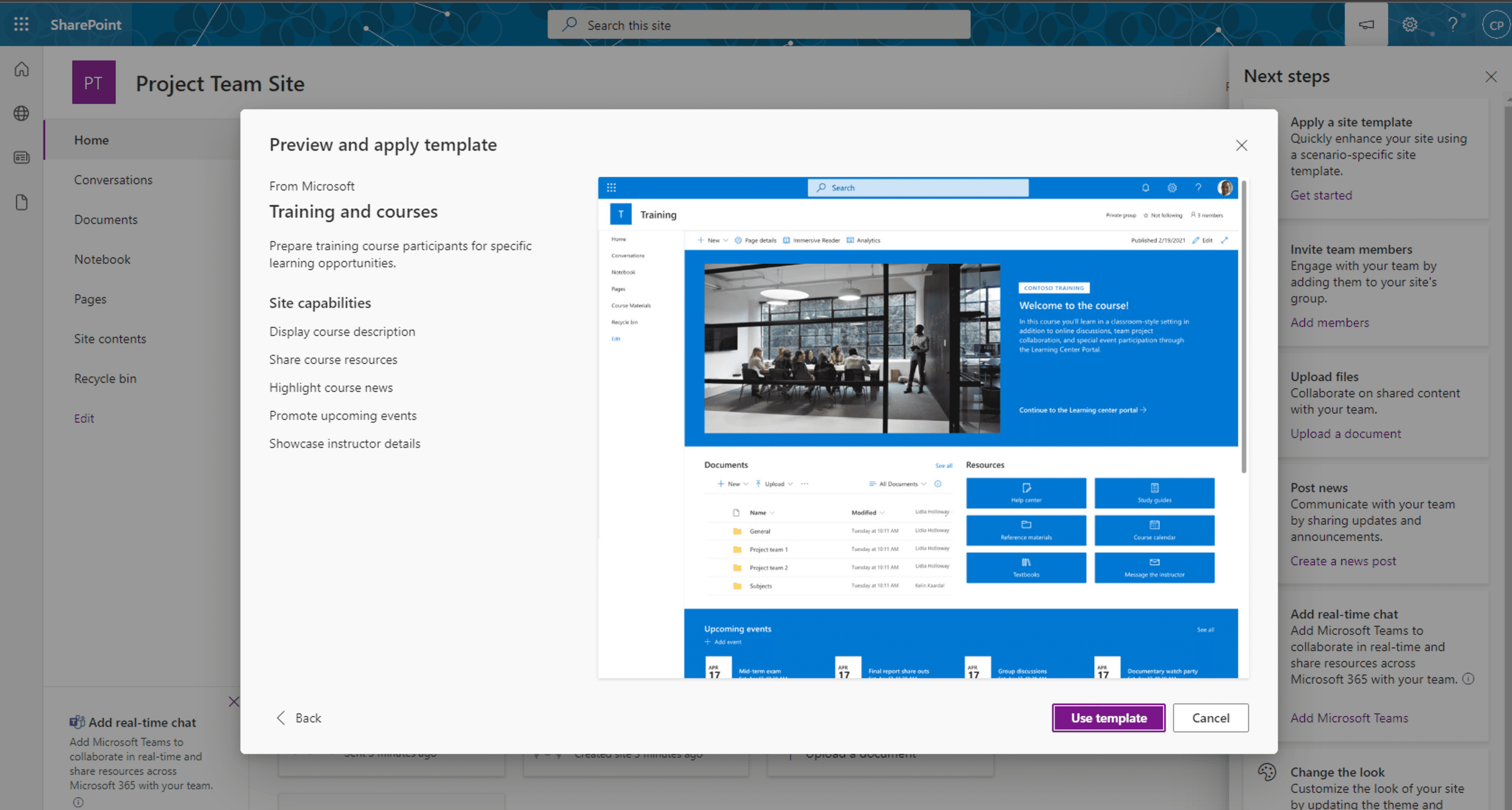 ตัวอย่างและการยืนยัน Template ของ SharePoint