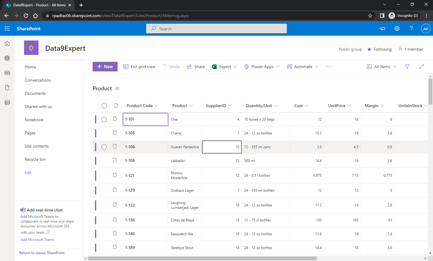 SharePoint List ที่นำข้อมูลจาก Table ของ Excel นำเข้าเรียบร้อย