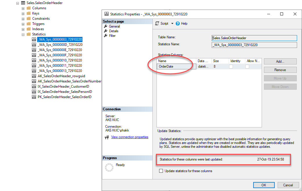 ดึงข้อมูลของ Statistics ดังกล่าวผ่าน SSMS