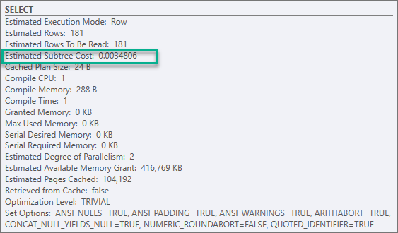 Subtree Cost เป็นค่าเดียวกันกับของ Index Seek