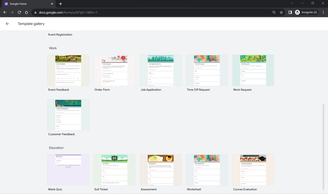 Template ของ Google Forms มีหลากหลาย