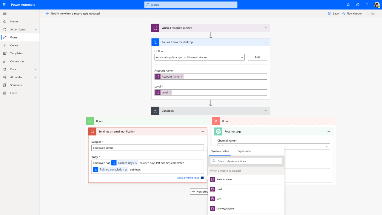 ตัวอย่าง workflow ของ Power Automate