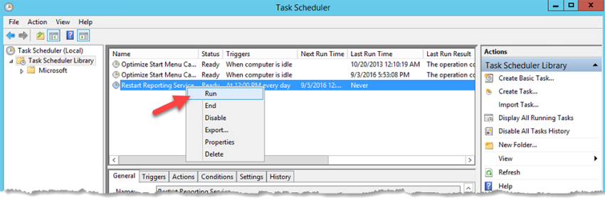  คลิกขวาไปที่ Task ที่สร้างไว้ แล้วเลือกไปที่ Run 