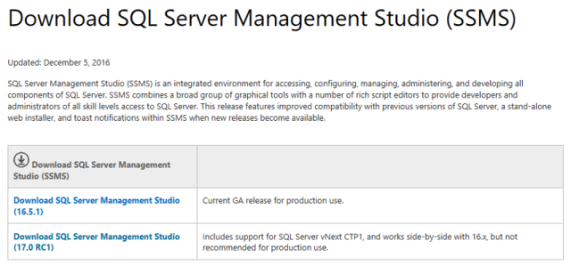 ดาวน์โหลด Microsoft SQL Server Management Studio (SSMS)