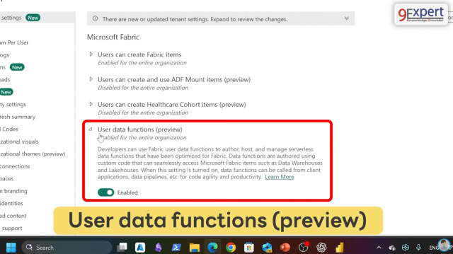 กดเปิด Enabled ที่เมนู User data functions (preview)