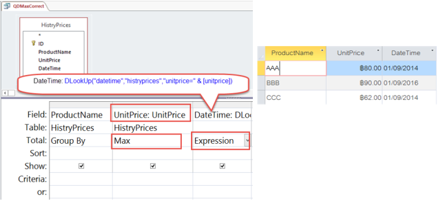 DLookUp("datetime","histryprices","unitprice=" & [unitprice])