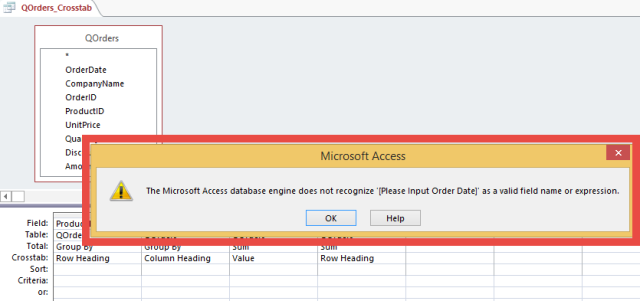 message box แจ้งว่า ไม่รู้จัก parameter