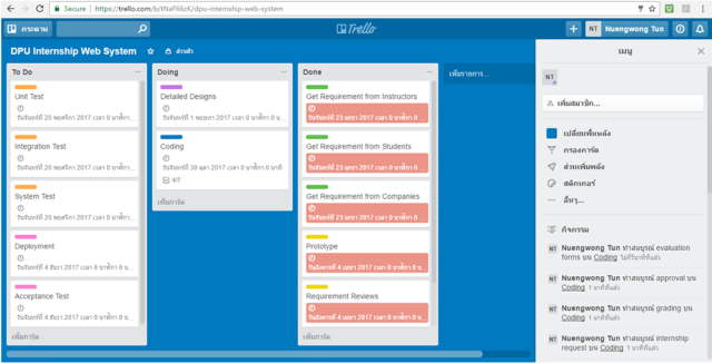 บอร์ดของโปรแกรม Trello